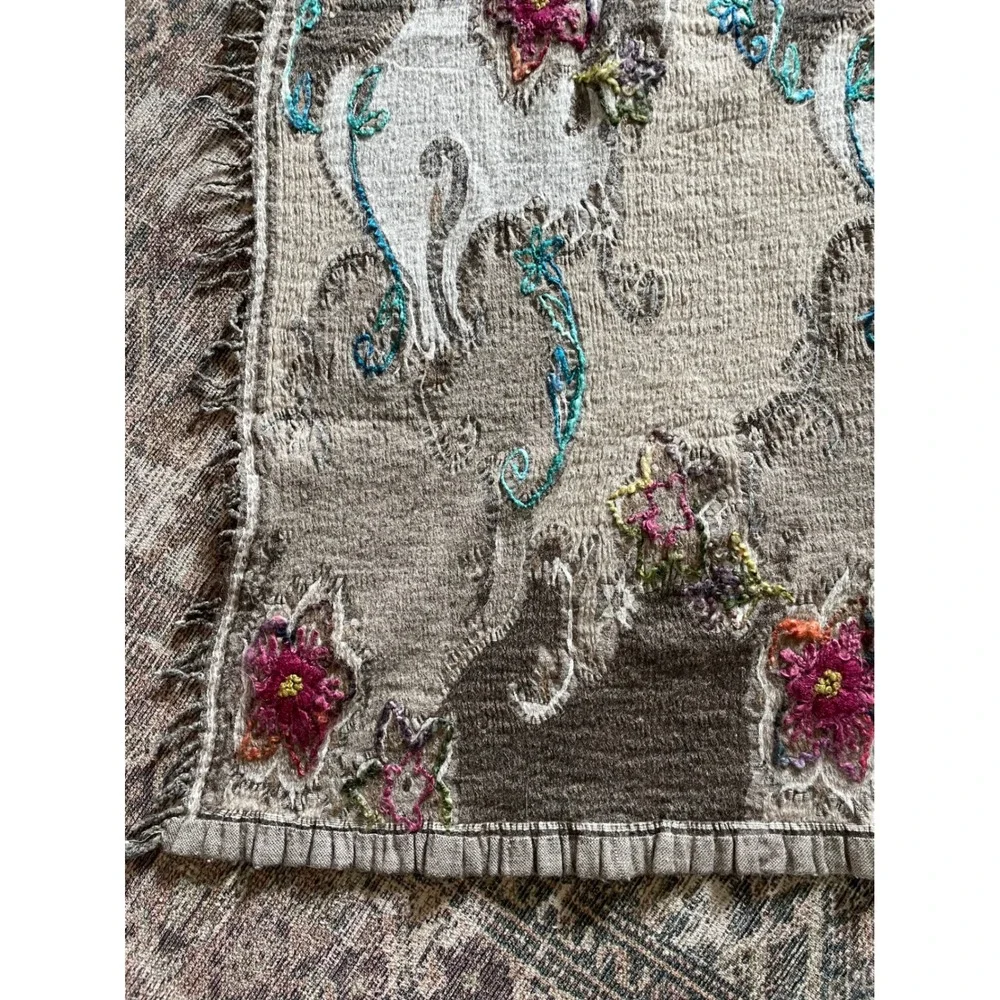 Soft Surroundings Twin XL Blanket Set Wool Blend Floral Embroidered Cottagecore
